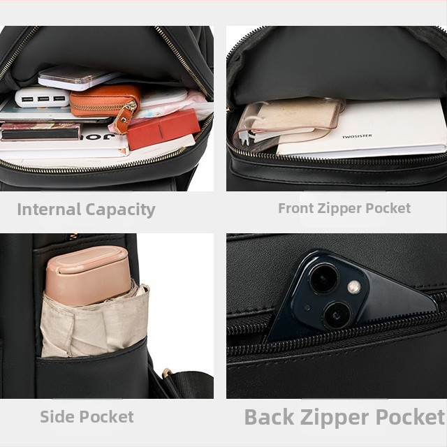 Dámsky batoh z nylonu, jar 2025, kórejský štýl, zapínanie na zips, vnútorné vrecká (zipsové vrecko, vrecko na telefón)