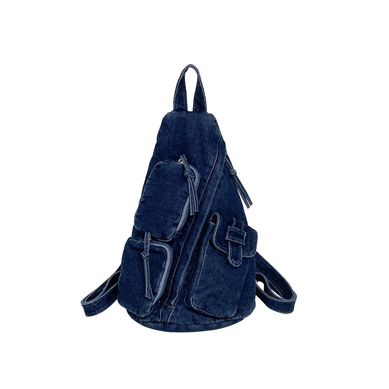 Denim ruksak sa srcolikim oblikom, zatvarač, više džepova, džep za telefon