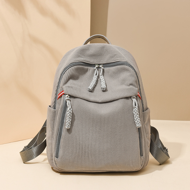 Ženski ruksak Corduroy, Veliki kapacitet, Gradski stil, Proljeće 2025, Zip zatvarač, Unutarnji džepovi: džep s zatvaračem, džep za telefon, ID džep, laminirani džep