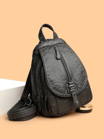 Γυναικείο σακίδιο από PU δέρμα, ανθεκτικό στη φθορά, συμβατό με 14ιντσών φορητό υπολογιστή, καθημερινή χρήση, μονόχρωμο, επένδυση πολυεστέρα, χωρητικότητα κάτω από 20 λίτρα