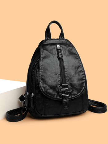 Γυναικείο σακίδιο από PU δέρμα, ανθεκτικό στη φθορά, συμβατό με 14ιντσών φορητό υπολογιστή, καθημερινή χρήση, μονόχρωμο, επένδυση πολυεστέρα, χωρητικότητα κάτω από 20 λίτρα