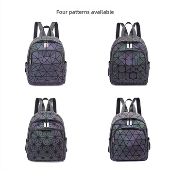 Rucsac din piele PU cu model geometric, capacitate sub 20L, spate ergonomic curbat