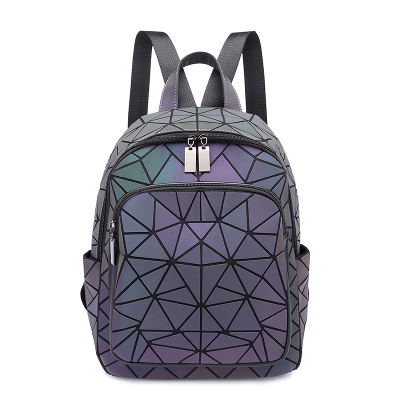 Rucsac din piele PU cu model geometric, capacitate sub 20L, spate ergonomic curbat