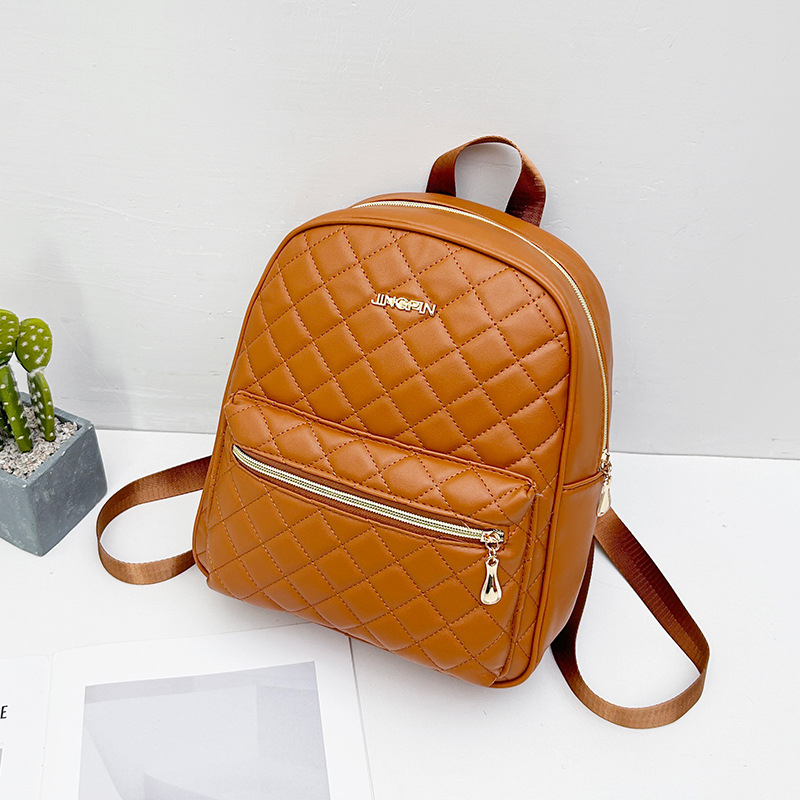 Ženski PVC ruksak, ljeto 2024, rombo quilt dizajn, zatvaranje na zip, poliester podstava