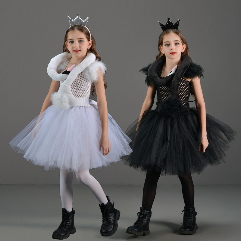 Dječja tutu haljina u obliku labuda za scenski cosplay, mrežasti materijal, poliester, podstava od pamuka, crtični uzorak, za djecu 3–8 godina, ljeto
