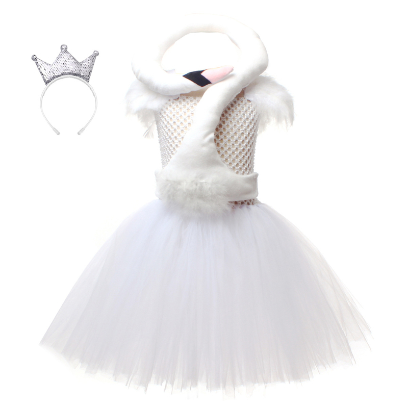 Dječja tutu haljina u obliku labuda za scenski cosplay, mrežasti materijal, poliester, podstava od pamuka, crtični uzorak, za djecu 3–8 godina, ljeto