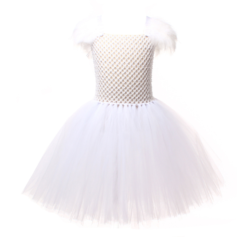 Dječja tutu haljina u obliku labuda za scenski cosplay, mrežasti materijal, poliester, podstava od pamuka, crtični uzorak, za djecu 3–8 godina, ljeto