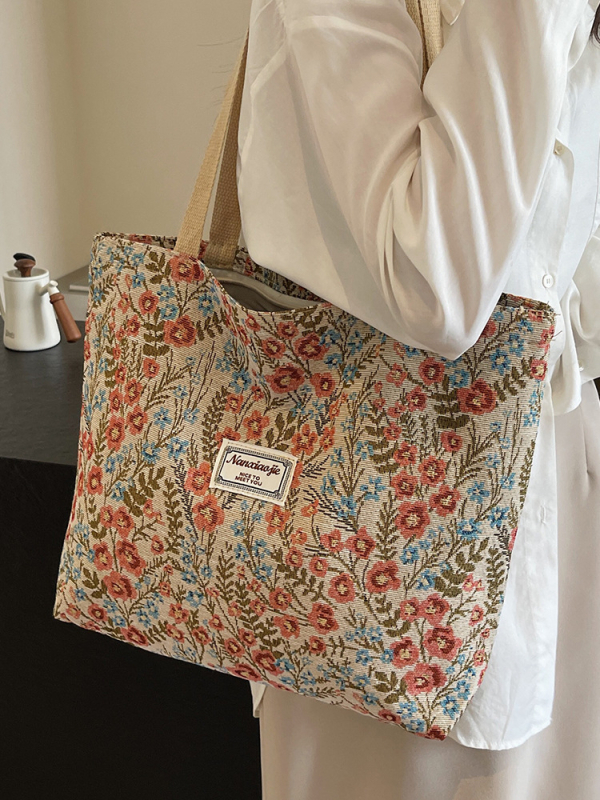 Τσάντα καμβά tote με φερμουάρ, επένδυση πολυεστέρα, unisex σχεδίαση, οριζόντιο τετράγωνο σχήμα, μία ιμάντα