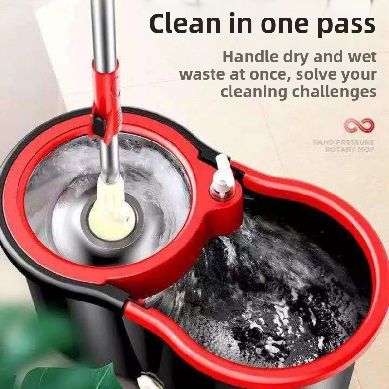 Σετ κάδου για σφουγγάρισμα με περιστρεφόμενο μηχανισμό στύψιμο, πανί από μικροϊνές, ράβδος από ανοξείδωτο ατσάλι, απόστραγγιση 50–60%, ικανότητα φόρτωσης κάτω από 10 kg