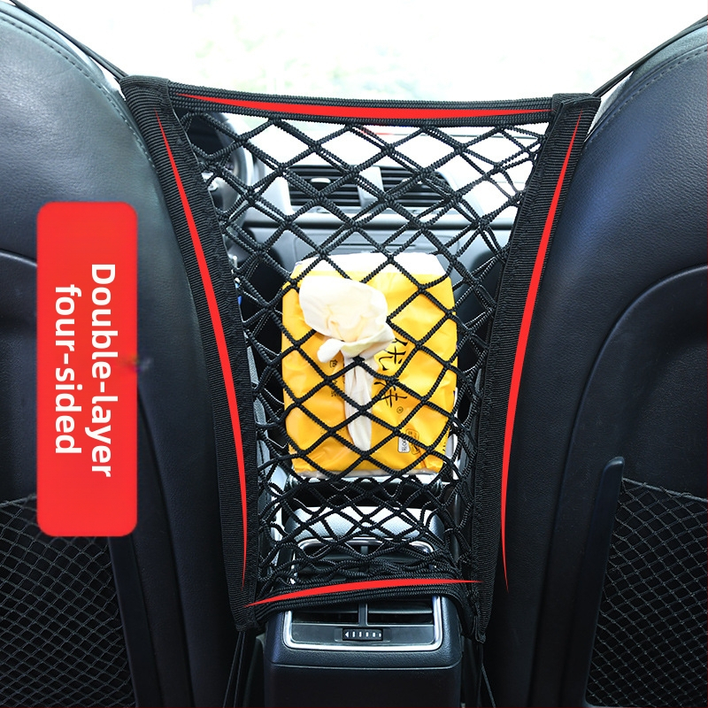 Sieťová taška na operadle auta so dvoma priehradkami, univerzálne uchytenie, elastické zavesenie, Oxford látka