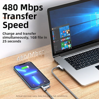 Телефонен заряден кабел с каишка 2-в-1, удължено предаване, 1-4 конектора, тъкана конструкция, 120W макс