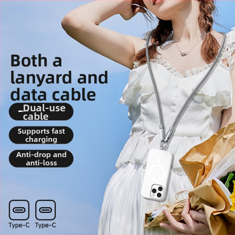 Kábel na nabíjanie pre telefón 2-v-1 so šnúrou na nosenie, rozšírený prenos, 1-4 konektory, tkaná konštrukcia, 120W max