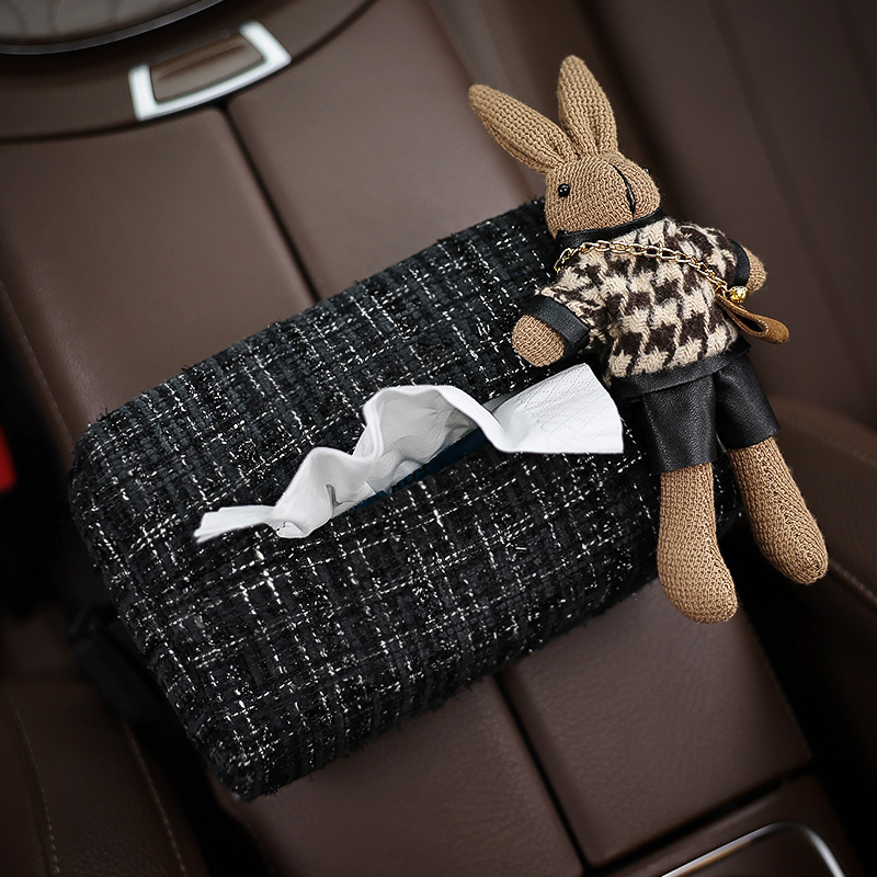 Кутия за салфетки за автомобил с принт хаундстут и мотив на зайче, висяща от задната седалка, стилно интериорно декориране, персонализируема