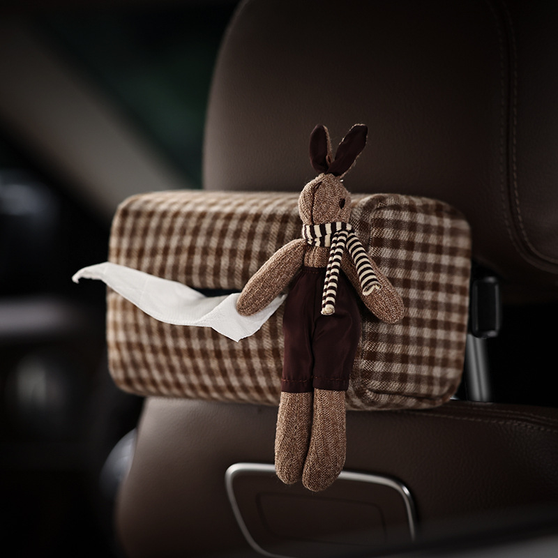 Кутия за салфетки за автомобил с принт хаундстут и мотив на зайче, висяща от задната седалка, стилно интериорно декориране, персонализируема
