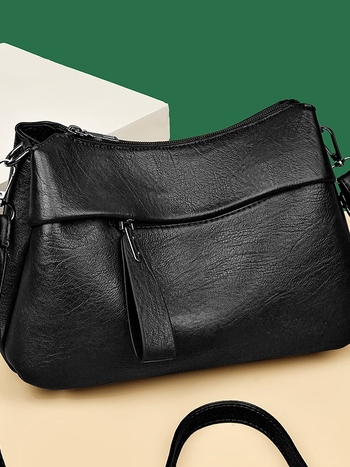 Γυναικεία crossbody τσάντα από μαλακό PU δέρμα, αστικός μινιμαλισμός, Crescent pack στυλ, σχήμα μαξιλαριού, κλείσιμο με φερμουάρ