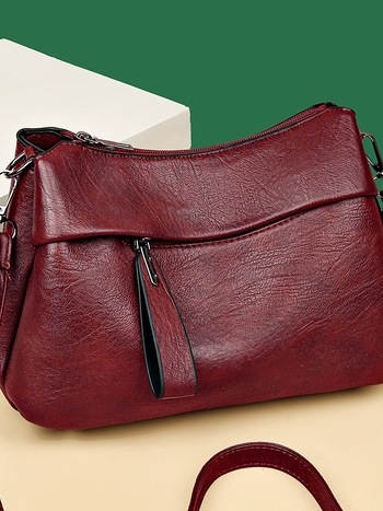 Γυναικεία crossbody τσάντα από μαλακό PU δέρμα, αστικός μινιμαλισμός, Crescent pack στυλ, σχήμα μαξιλαριού, κλείσιμο με φερμουάρ