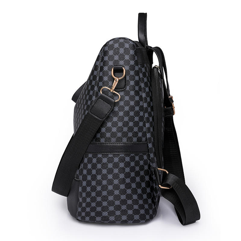 Ženski ruksak velike kapacitete, PU materijal, ispis u euro-američkom stilu, zatvaranje zipom, podstava od poliestera, jesen 2023, za svakodnevnu upotrebu.