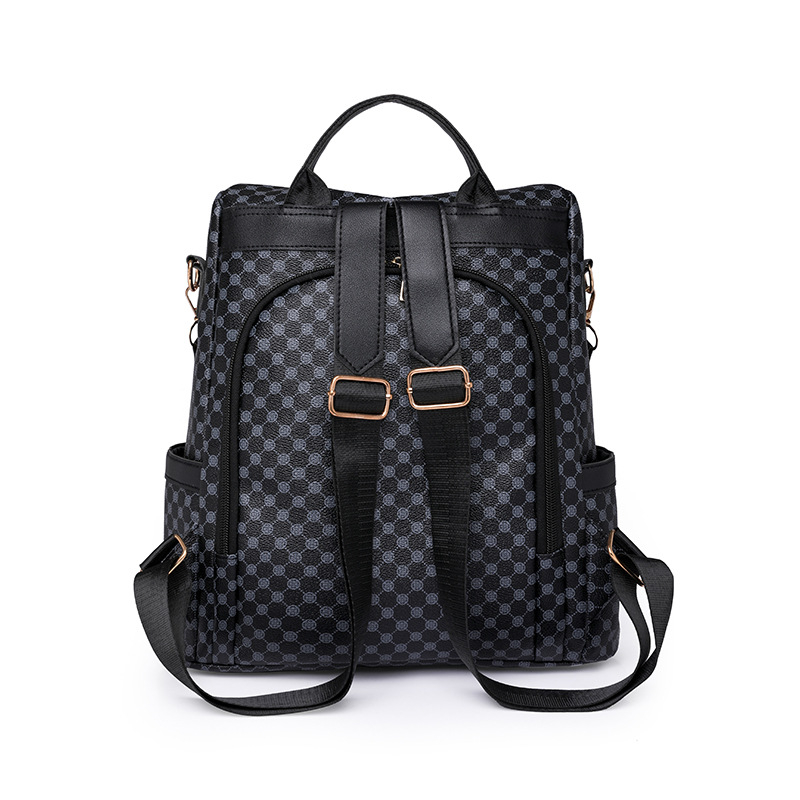 Ženski ruksak velike kapacitete, PU materijal, ispis u euro-američkom stilu, zatvaranje zipom, podstava od poliestera, jesen 2023, za svakodnevnu upotrebu.