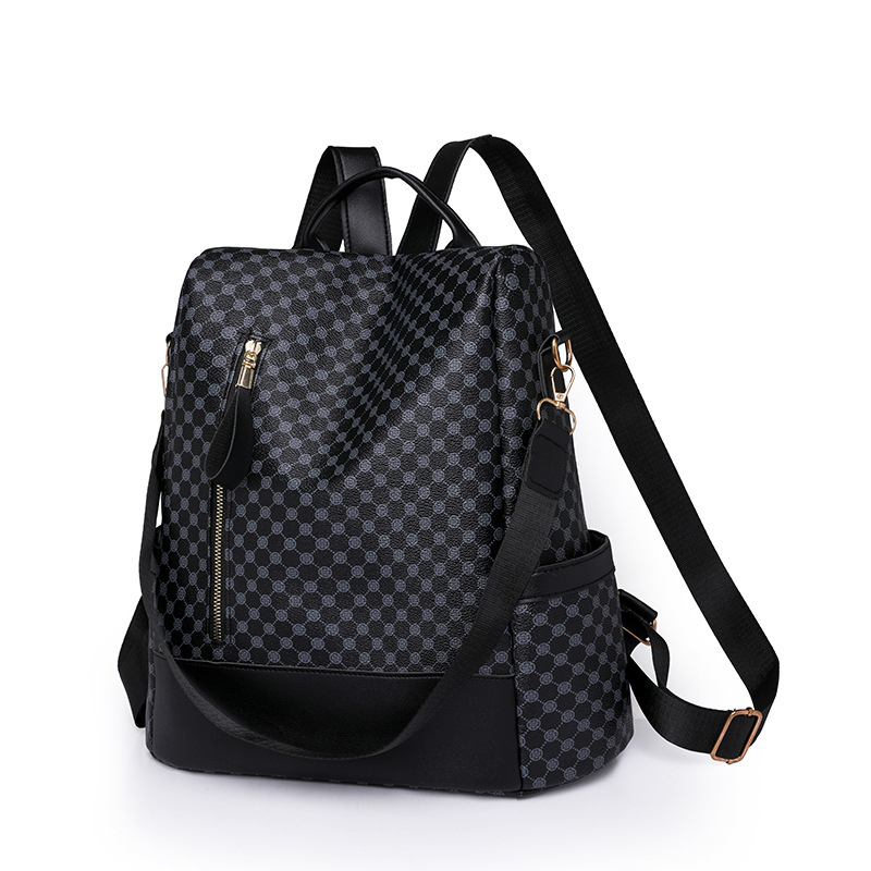 Ženski ruksak velike kapacitete, PU materijal, ispis u euro-američkom stilu, zatvaranje zipom, podstava od poliestera, jesen 2023, za svakodnevnu upotrebu.