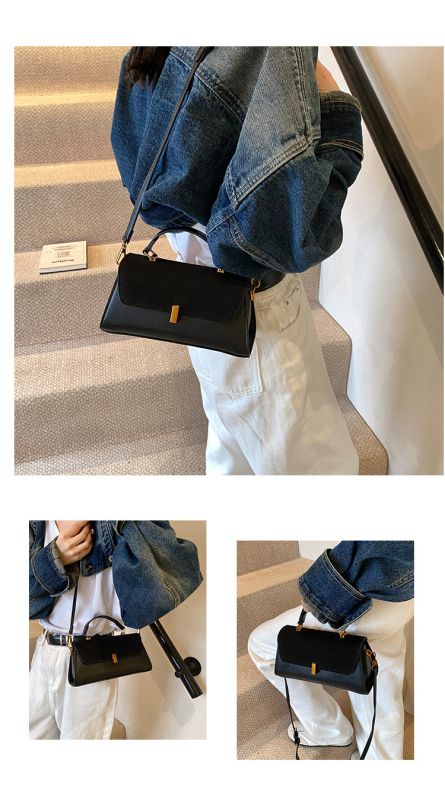 Γυναικεία crossbody τετράγωνη τσάντα - PU υλικό, οριζόντιο τετράγωνο σχήμα, άνοιγμα με κάλυμμα, θήκη για κινητό, μονός ιμάντας ώμου