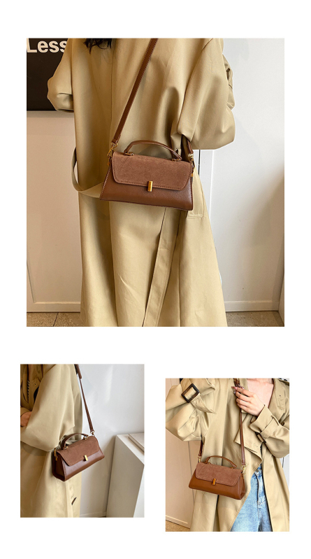 Γυναικεία crossbody τετράγωνη τσάντα - PU υλικό, οριζόντιο τετράγωνο σχήμα, άνοιγμα με κάλυμμα, θήκη για κινητό, μονός ιμάντας ώμου