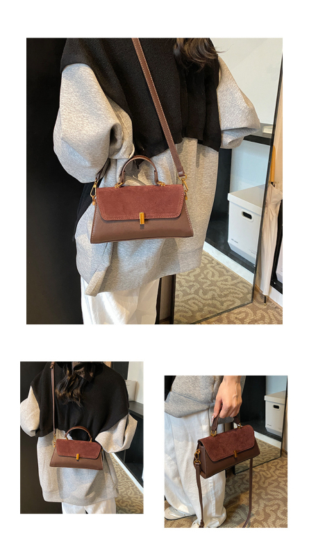 Γυναικεία crossbody τετράγωνη τσάντα - PU υλικό, οριζόντιο τετράγωνο σχήμα, άνοιγμα με κάλυμμα, θήκη για κινητό, μονός ιμάντας ώμου