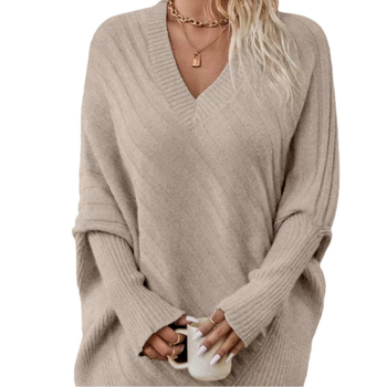 Pulover s V-izrezom, bat rukavi, slobodan kroj, Arctic velvet tkanina (polyester i akril)
