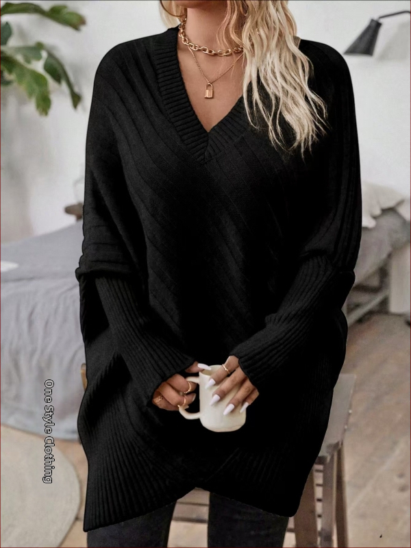 Sveter s V výstrihom, bat rukávy, voľný strih, Arctic velvet látka (polyester, akryl)