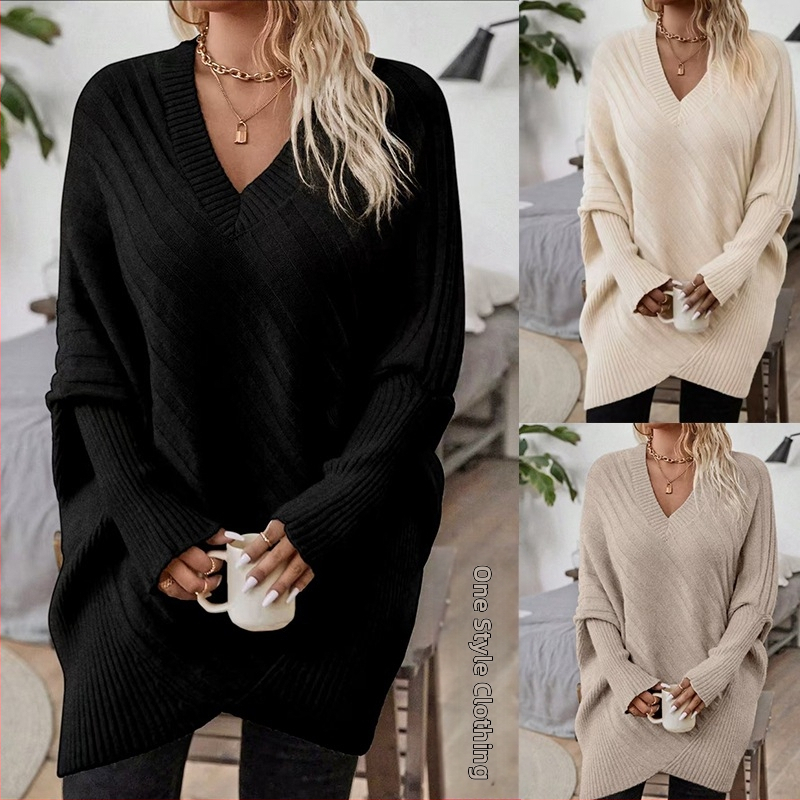 Sveter s V výstrihom, bat rukávy, voľný strih, Arctic velvet látka (polyester, akryl)