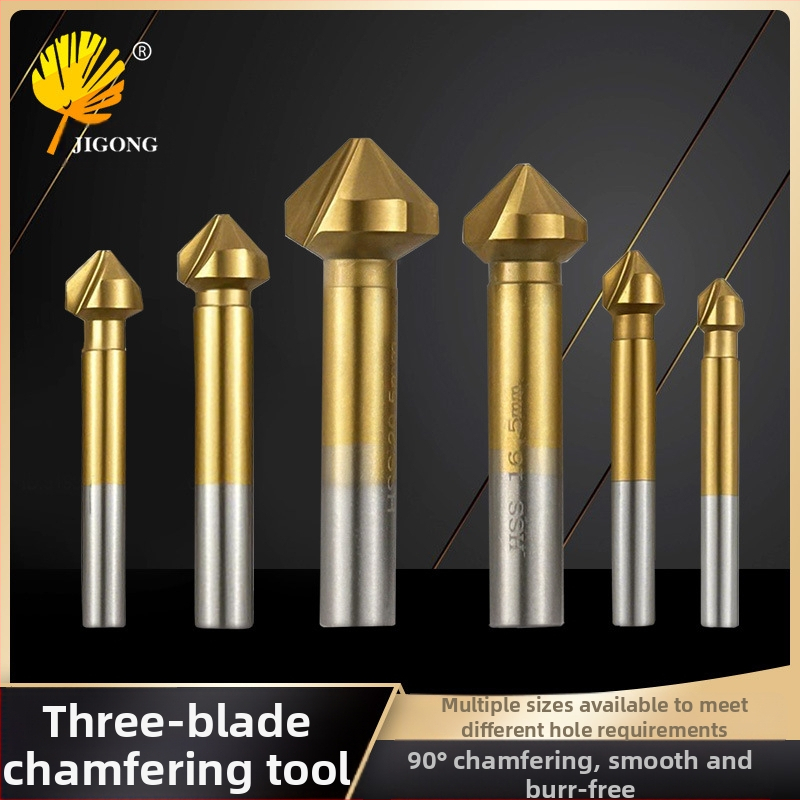 Journalists 90° три-ребрен титаниран chamfering дървообработващ фрезер с отвори, напълно шлайфан