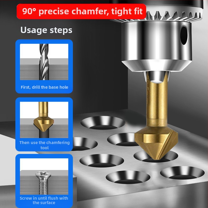 Journalists 90° три-ребрен титаниран chamfering дървообработващ фрезер с отвори, напълно шлайфан