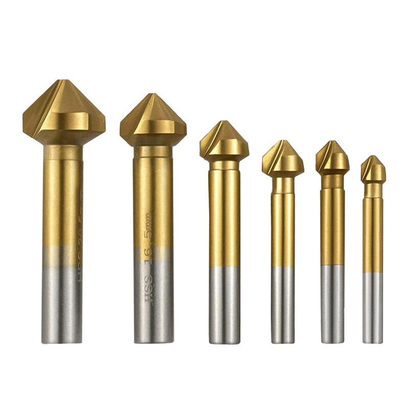 Journalists 90° три-ребрен титаниран chamfering дървообработващ фрезер с отвори, напълно шлайфан