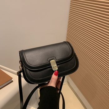 Moteriška PU kvadratinė rankinė su užraktu, su vienu peties dirželiu, horizontalaus formato