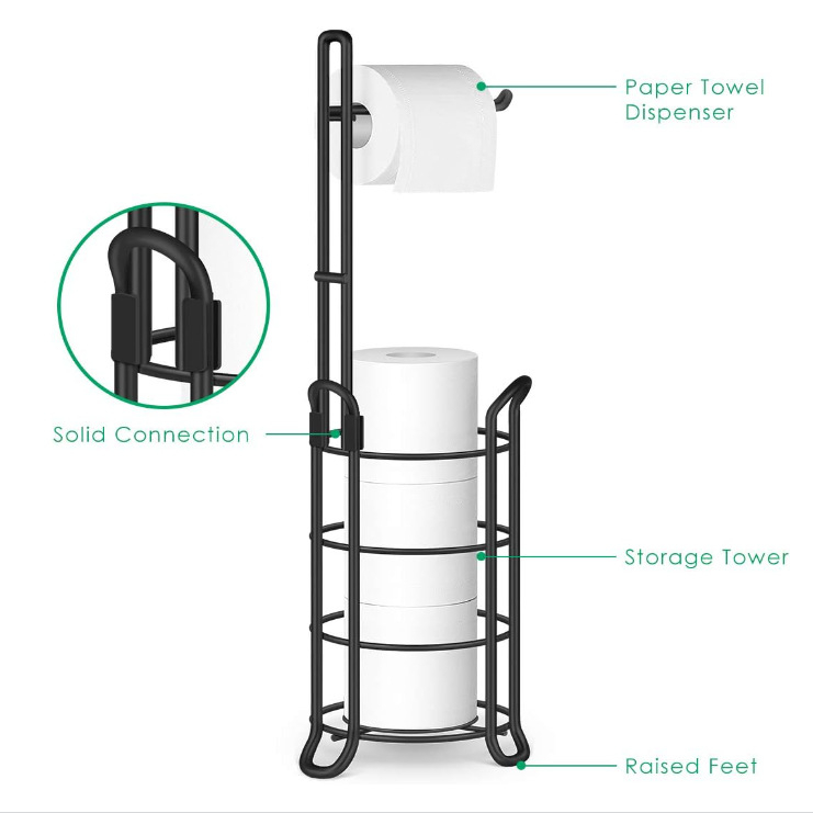 Stovintis kaltuoto plieno tualetinio popieriaus laikiklis, apskritos formos dizainas, šiuolaikinis minimalistinis stilius, dažytas paviršius