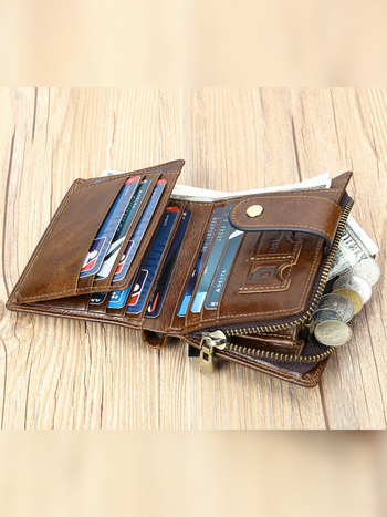 Muški RFID novčanik od prave kože - prvi sloj goveđe kože, otporan na habanje, podstava od poliestera i pamuka