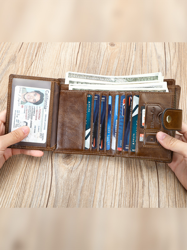 Muški RFID novčanik od prave kože - prvi sloj goveđe kože, otporan na habanje, podstava od poliestera i pamuka