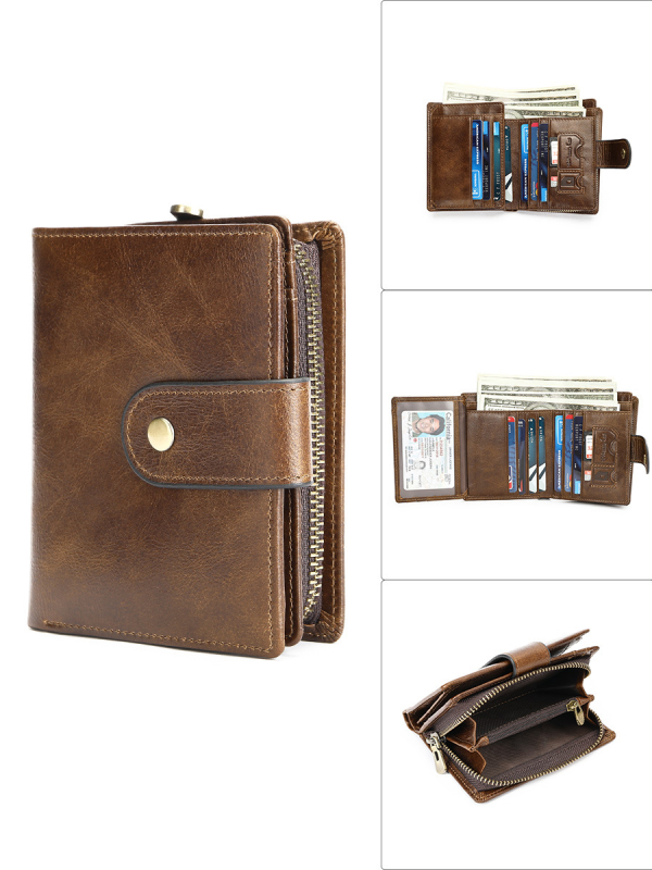 Muški RFID novčanik od prave kože - prvi sloj goveđe kože, otporan na habanje, podstava od poliestera i pamuka