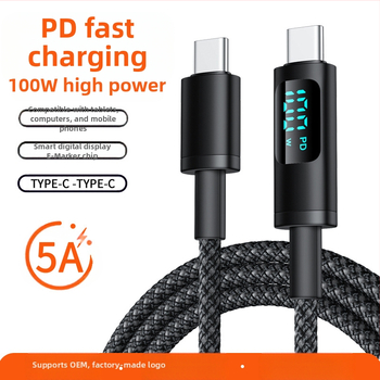 hc USB-C PD kábel pre rýchle nabíjanie s digitálnym displejom, 100W, pletený kábel, USB-C konektor s jednou hlavou