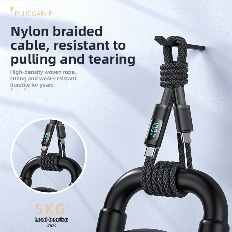 hc USB-C PD кабел за бързо зареждане с цифров дисплей, 100W, плетен кабел, единичен конектор