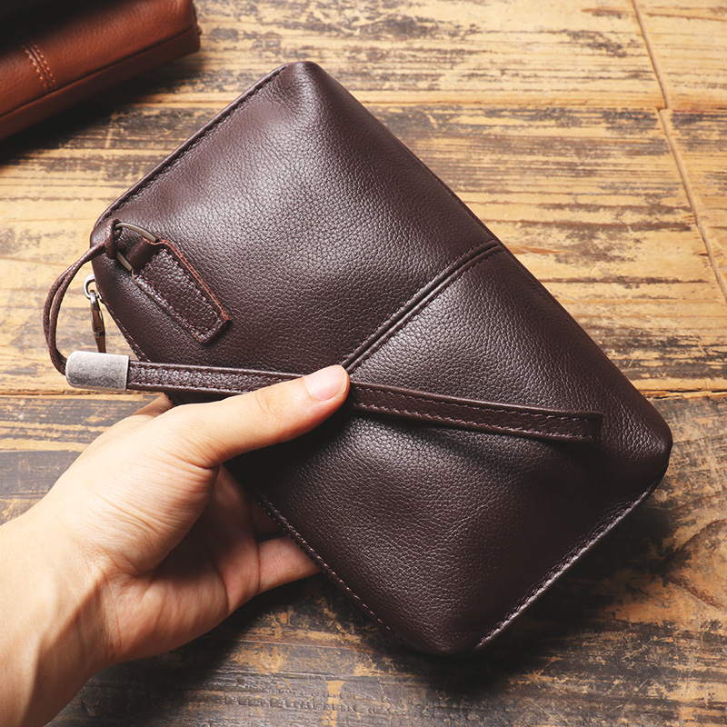 Pánsky kožený clutch, prvá vrstva hovädzej kože, mestský štýl, dizajn na zníženie záťaže
