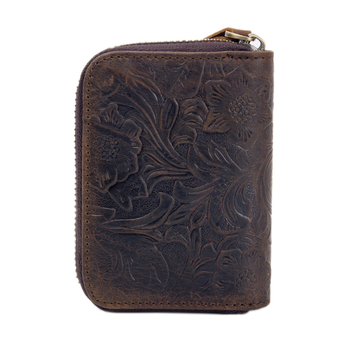 Unisex akordeoninis kortelių dėklas, tikra oda, pirmojo sluoksnio karvių odos, užtrauktukas