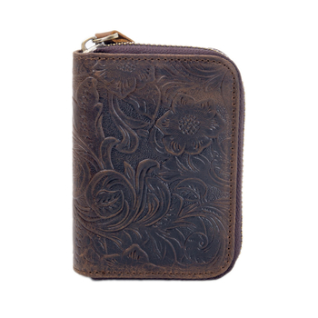 Unisex akordeoninis kortelių dėklas, tikra oda, pirmojo sluoksnio karvių odos, užtrauktukas