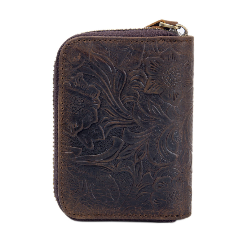 Unisex akordeoninis kortelių dėklas, tikra oda, pirmojo sluoksnio karvių odos, užtrauktukas