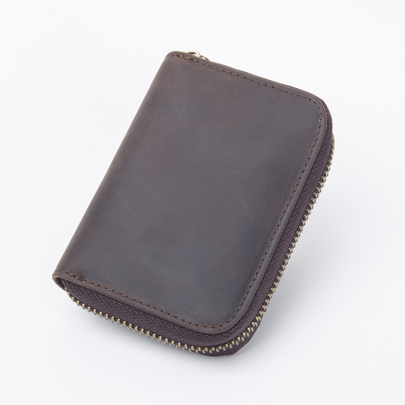 Unisex akordeoninis kortelių dėklas, tikra oda, pirmojo sluoksnio karvių odos, užtrauktukas