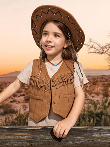 Dječja bezrukava veste u cardigan stilu, umjetnički etnički izgled, opuštena kroj, materijal 100% poliester, jednobojna