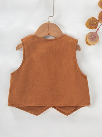 Παιδικό γιλέκο χωρίς μανίκια, σε στυλ καρντιγκάν, καλλιτεχνικό εθνοτικό ύφος, ευρύχωρη γραμμή, ύφασμα πολυεστέρα 100%, μονόχρωμο