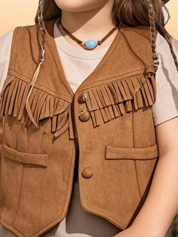 Παιδικό γιλέκο χωρίς μανίκια, σε στυλ καρντιγκάν, καλλιτεχνικό εθνοτικό ύφος, ευρύχωρη γραμμή, ύφασμα πολυεστέρα 100%, μονόχρωμο