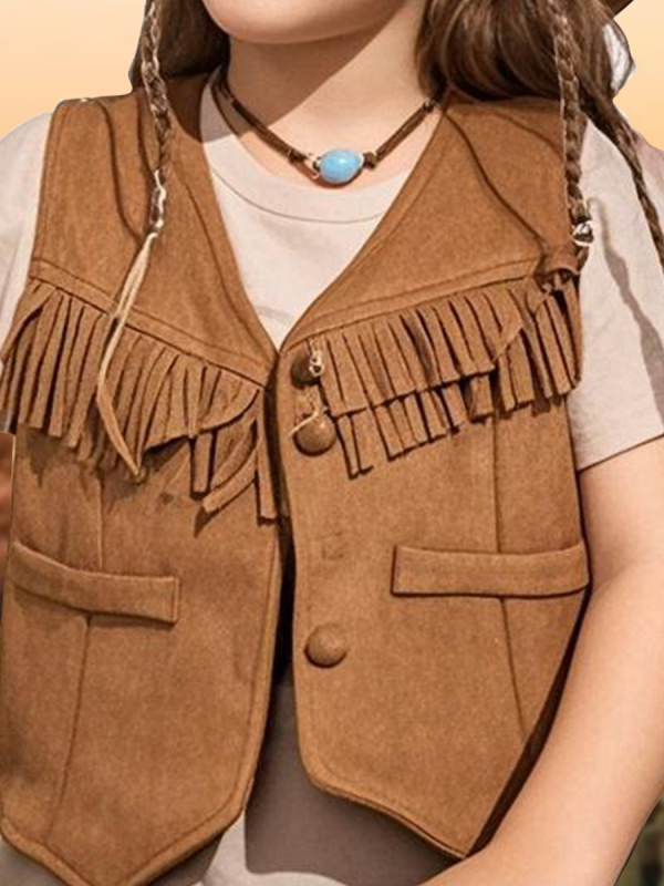 Dječja bezrukava veste u cardigan stilu, umjetnički etnički izgled, opuštena kroj, materijal 100% poliester, jednobojna