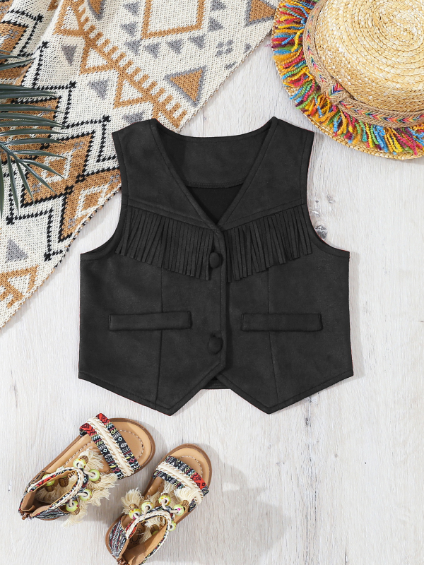 Dječja bezrukava veste u cardigan stilu, umjetnički etnički izgled, opuštena kroj, materijal 100% poliester, jednobojna