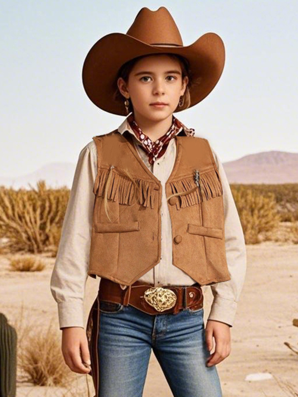 Dječja bezrukava veste u cardigan stilu, umjetnički etnički izgled, opuštena kroj, materijal 100% poliester, jednobojna